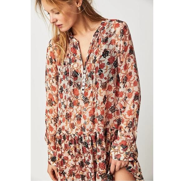 Free People See It Through Dress in Tea Combo Size Large Bohemian Boho Floral - Picture 8 of 16